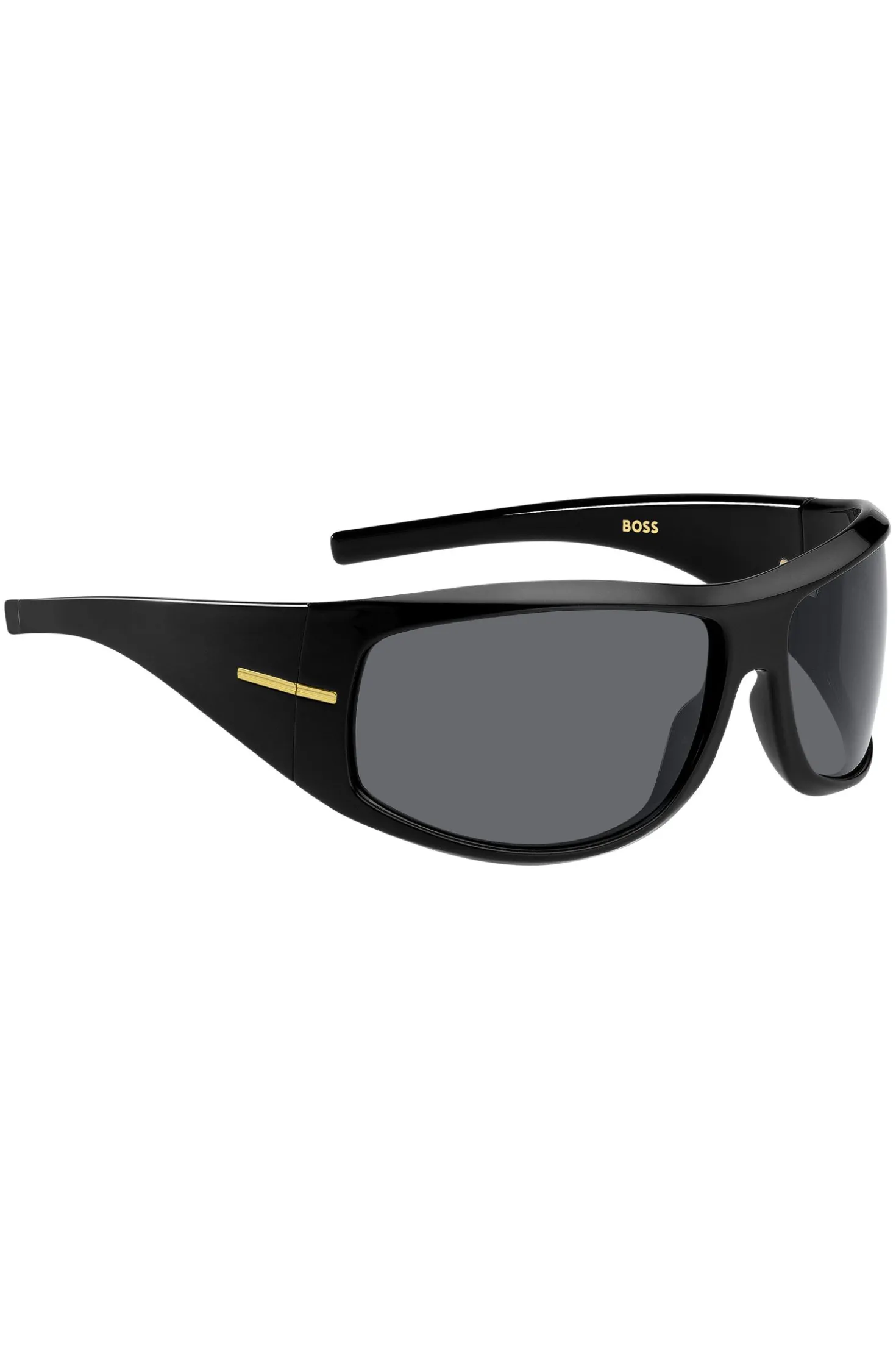 Mask-style sunglasses in black with gold-tone hardware
