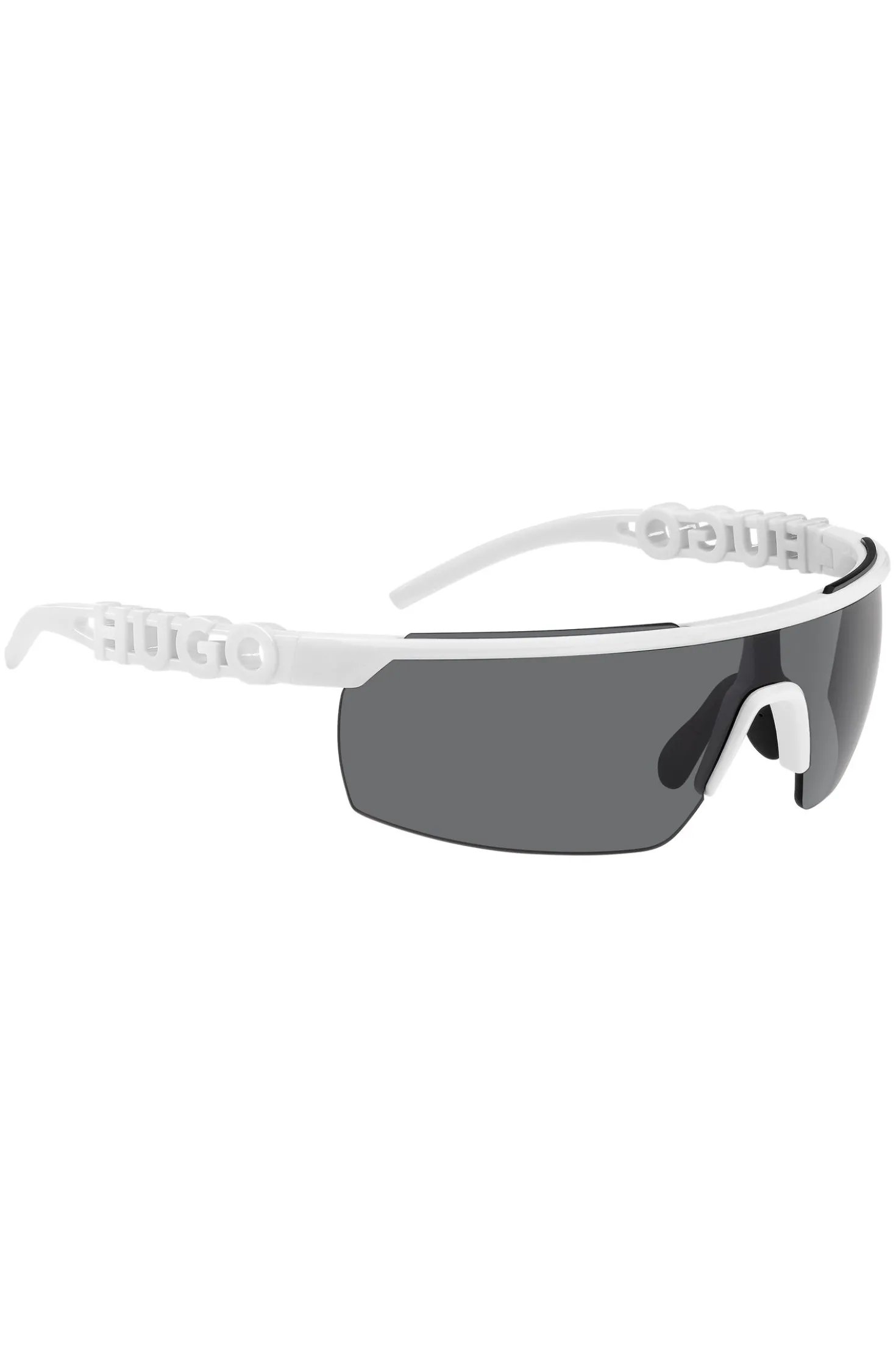 Mask-style sunglasses in white with 3D-logo temples