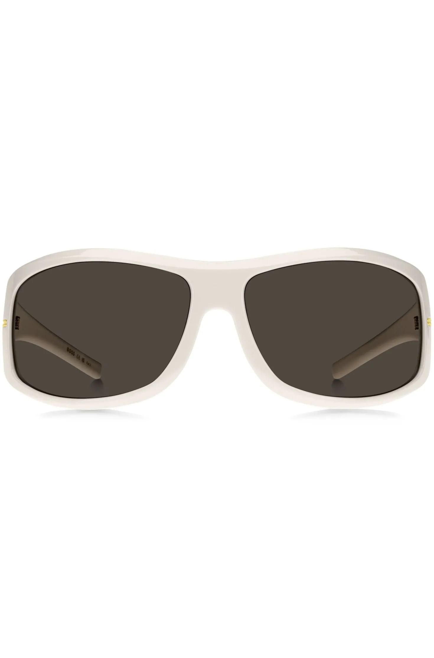 Mask-style sunglasses in white with gold-tone hardware