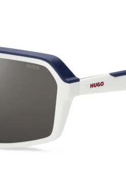 Mask-style sunglasses with grey shaded lenses