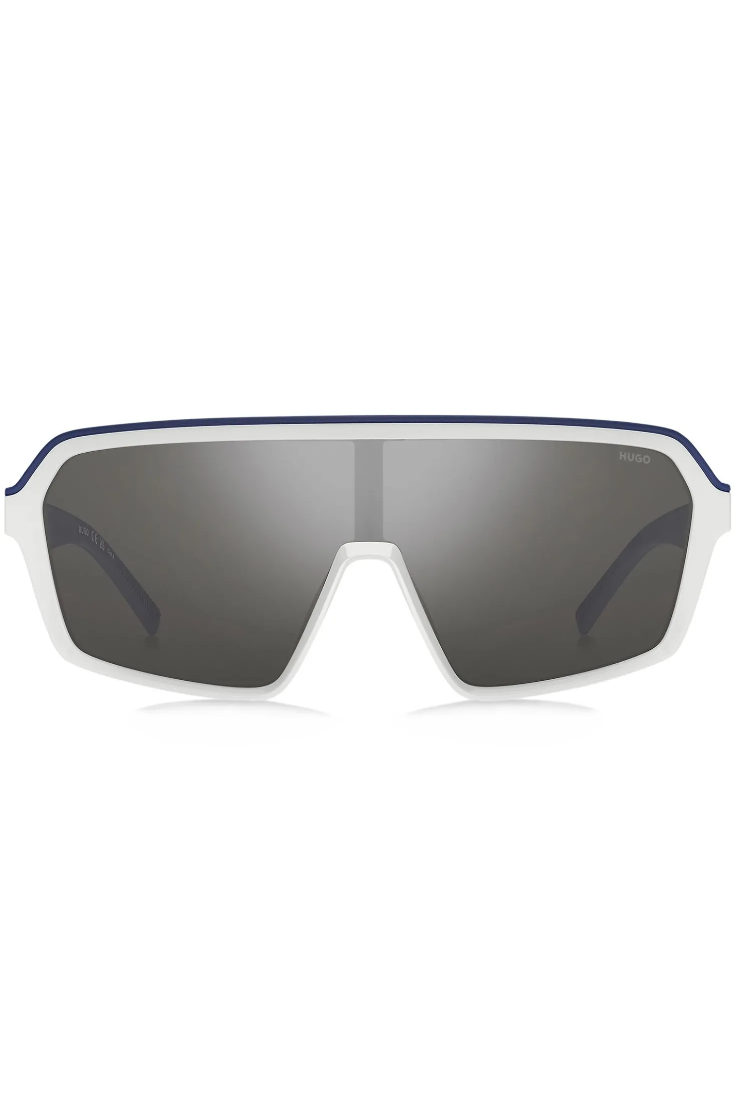 Mask-style sunglasses with grey shaded lenses