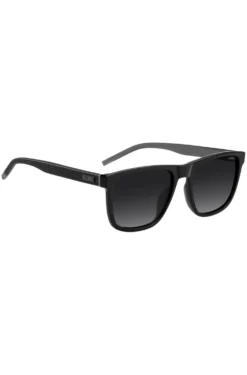 Matte-black sunglasses with patterned temples