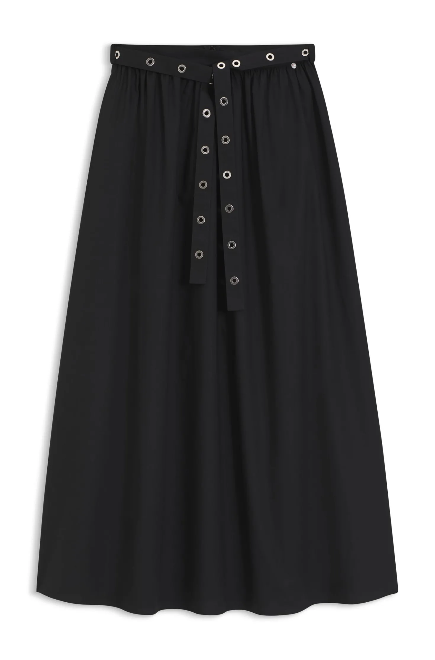 Maxi skirt in cotton poplin with eyelet belt