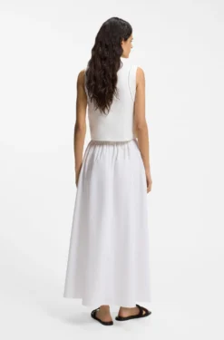 Maxi skirt in cotton poplin with eyelet belt