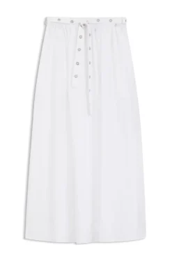 Maxi skirt in cotton poplin with eyelet belt