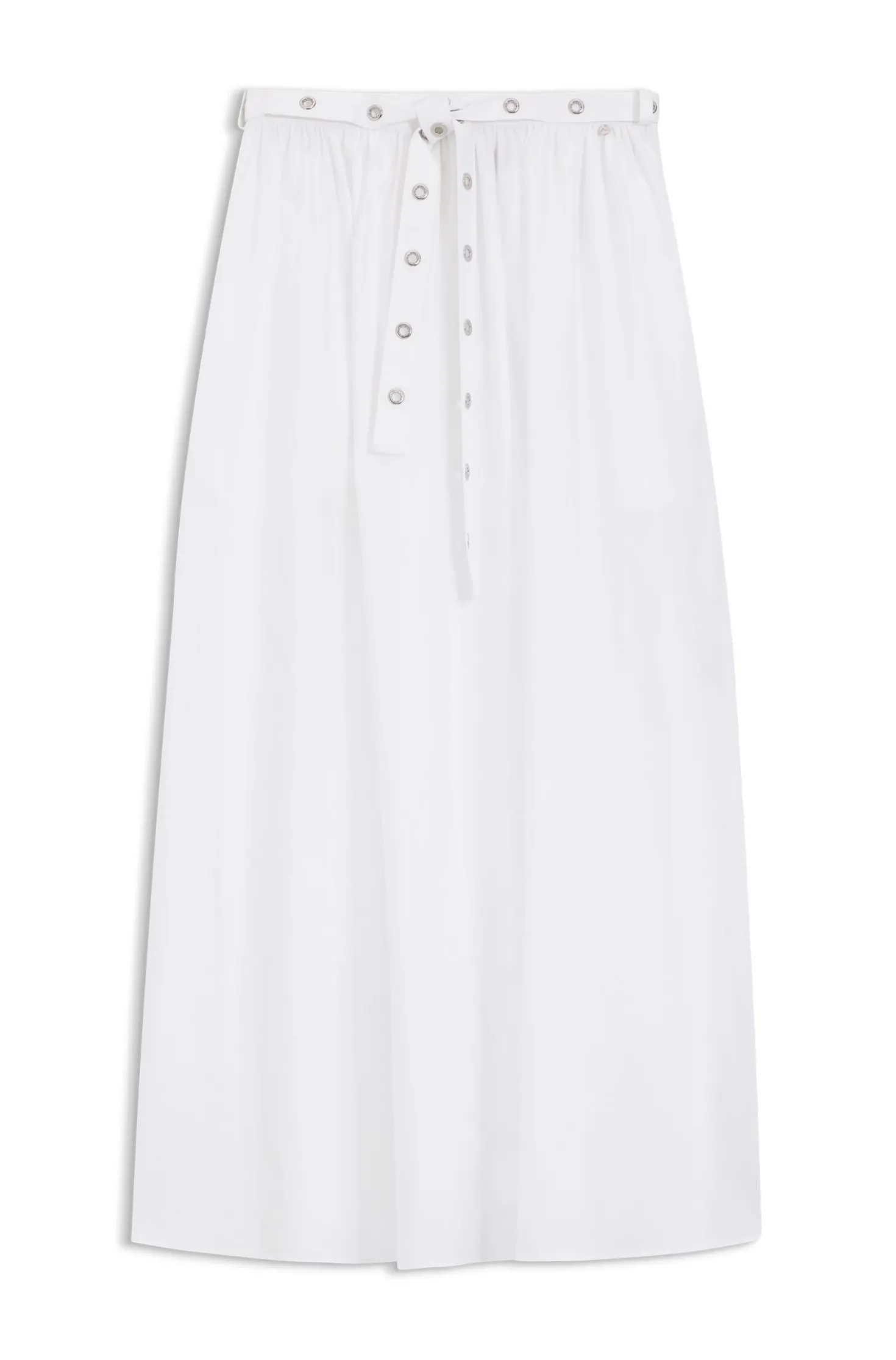 Maxi skirt in cotton poplin with eyelet belt