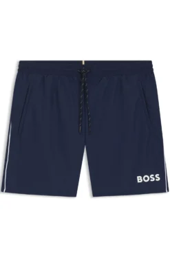 Medium-length swim shorts with contrast details