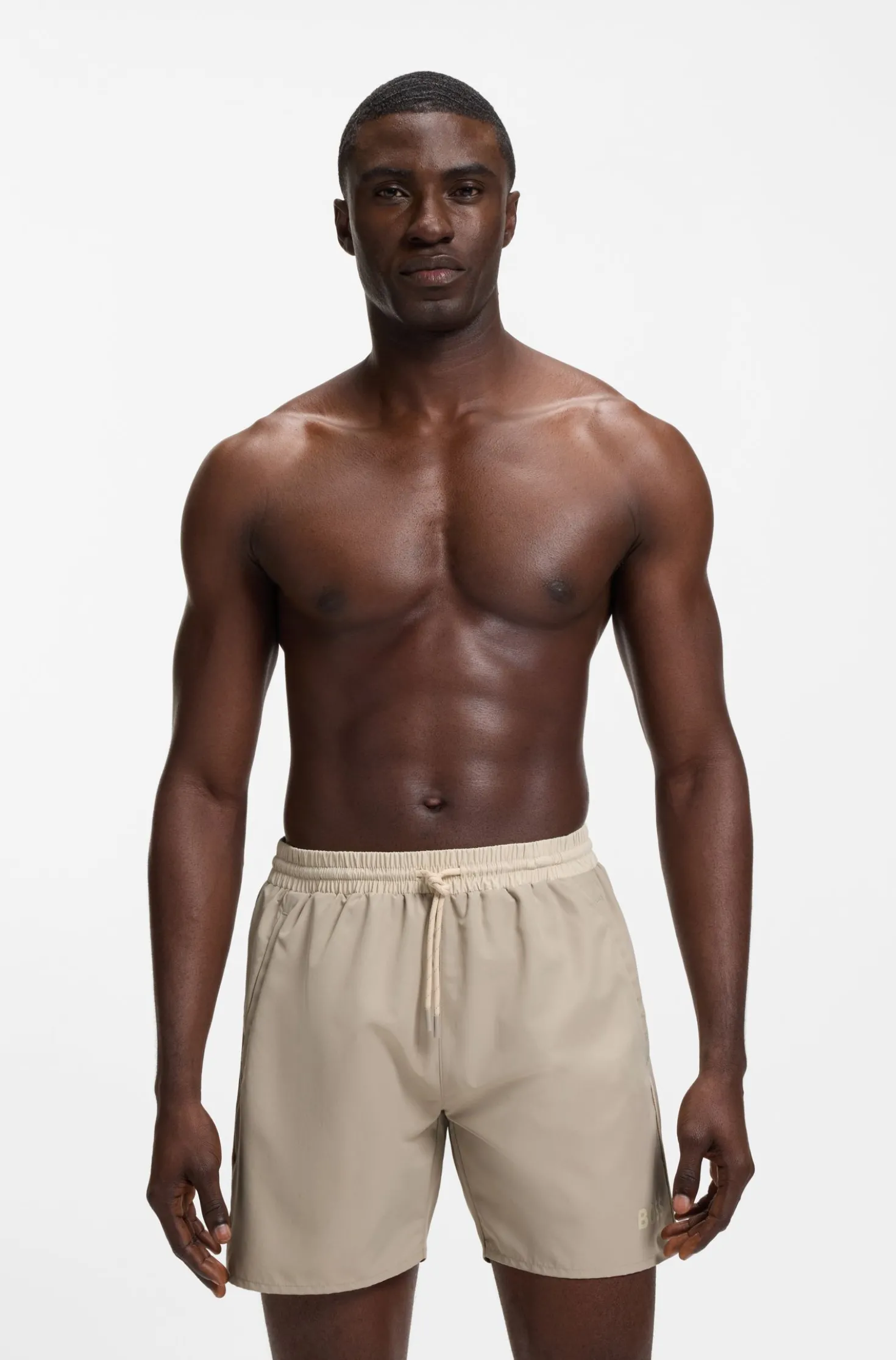 Medium-length swim shorts with contrast details