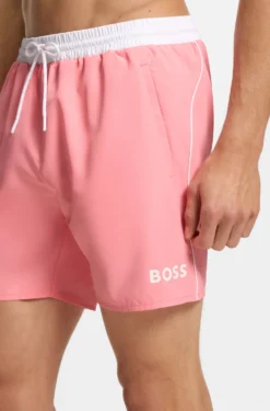 Medium-length swim shorts with contrast details