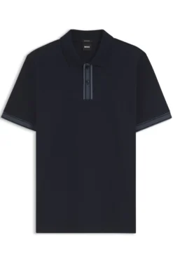 Mercerised-cotton polo shirt with striped trims