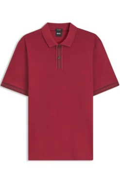Mercerised-cotton polo shirt with striped trims