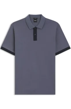 Mercerised-cotton polo shirt with striped trims