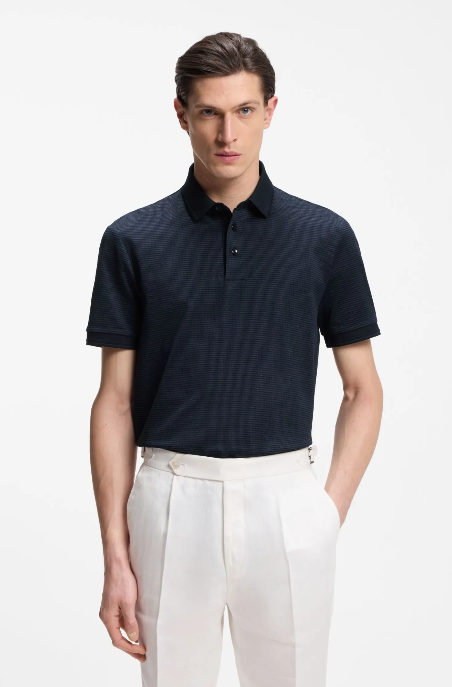 Mercerised-cotton polo shirt with three-tone jacquard