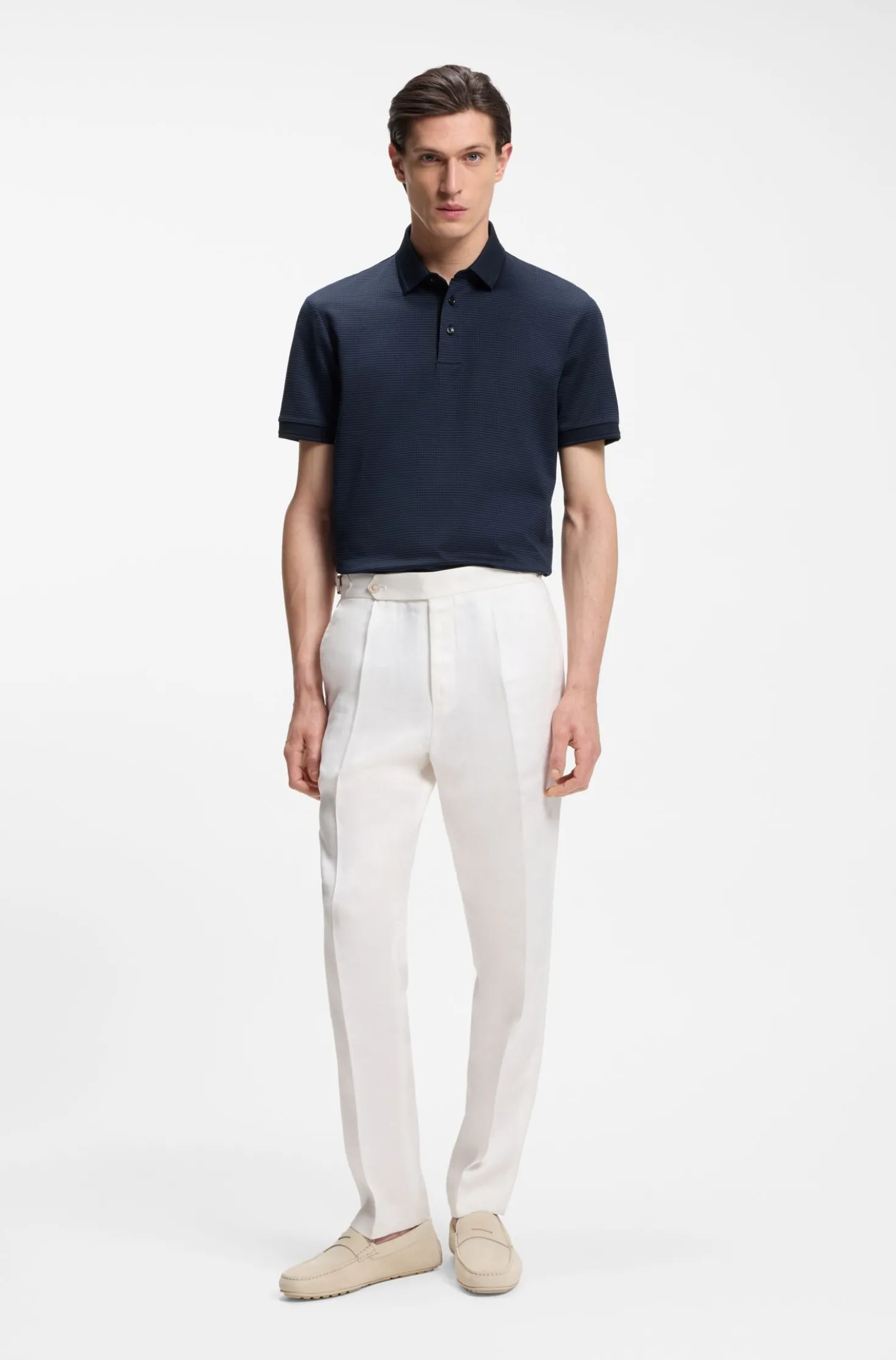 Mercerised-cotton polo shirt with three-tone jacquard
