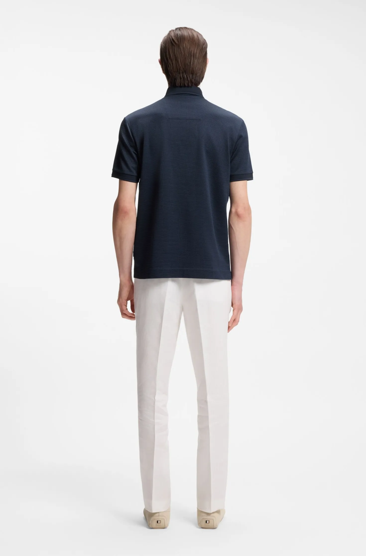 Mercerised-cotton polo shirt with three-tone jacquard