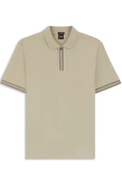 Mercerised-cotton polo shirt with striped trims