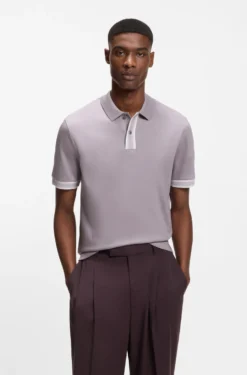 Mercerised-cotton polo shirt with striped trims