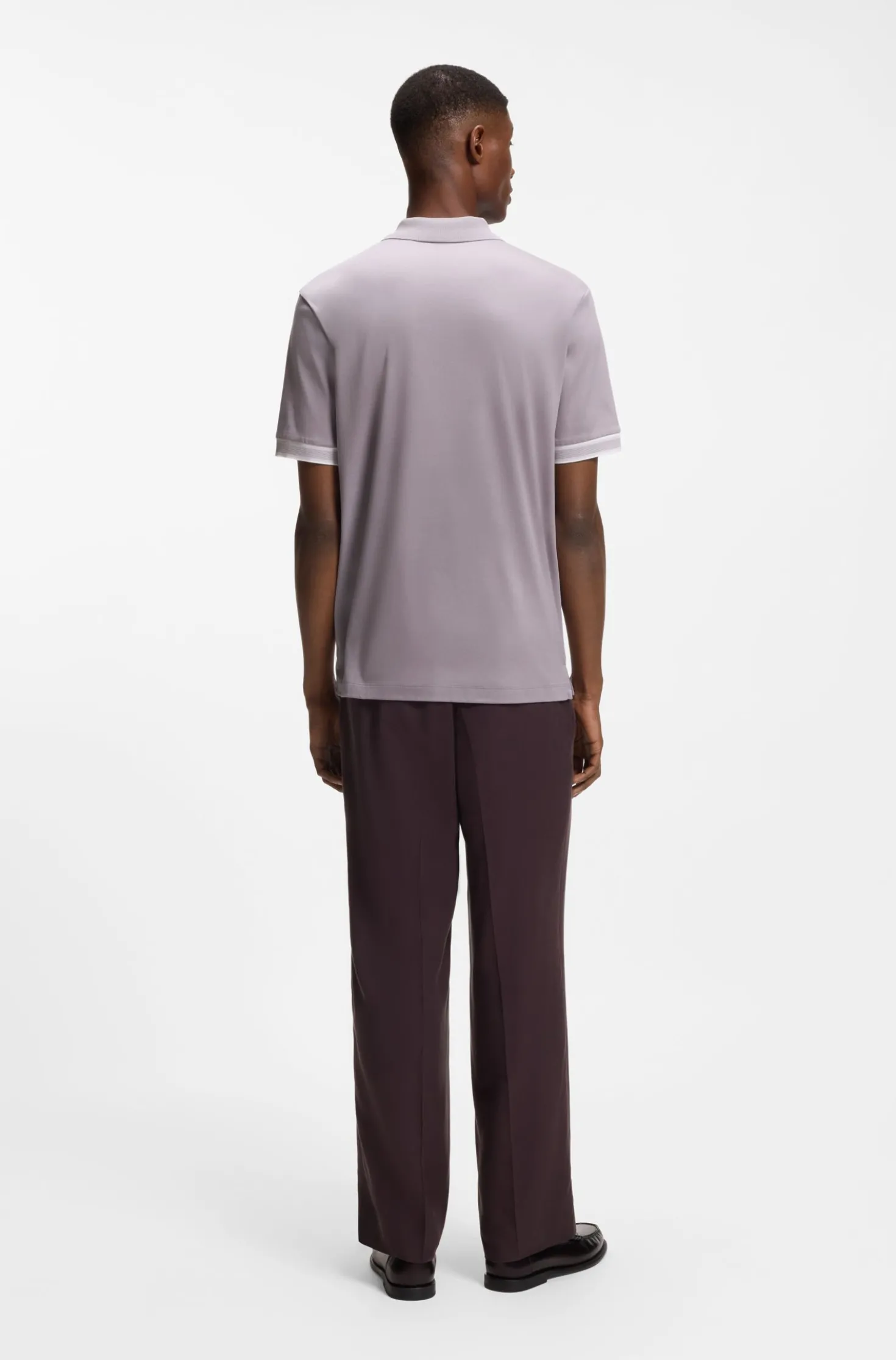 Mercerised-cotton polo shirt with striped trims