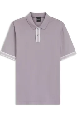 Mercerised-cotton polo shirt with striped trims