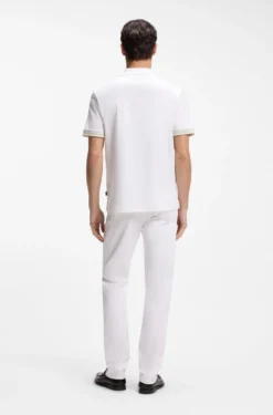 Mercerised-cotton polo shirt with striped trims