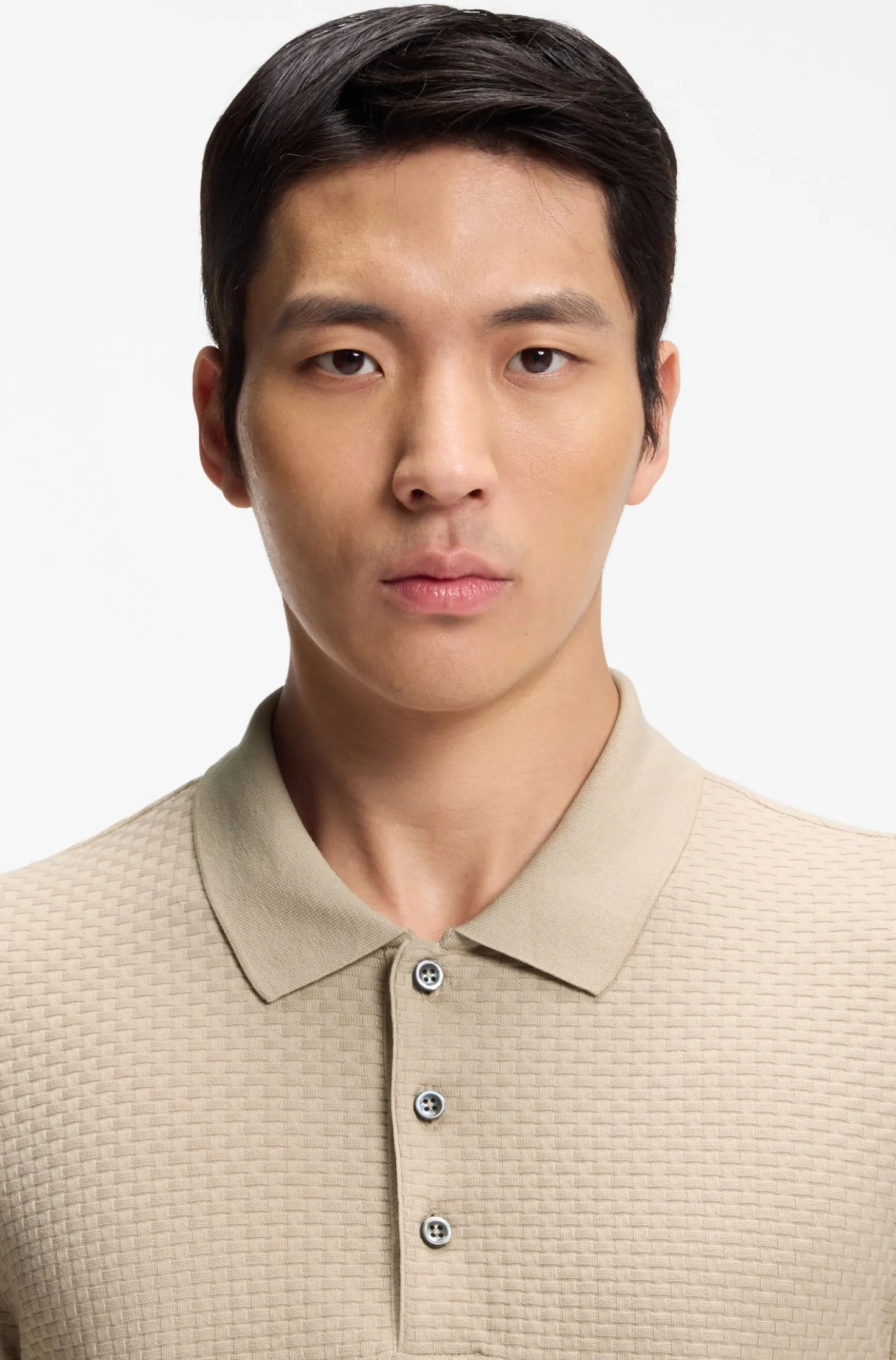 Mercerised-cotton polo shirt with basket weave