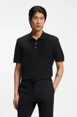 Mercerised-cotton polo shirt with basket weave