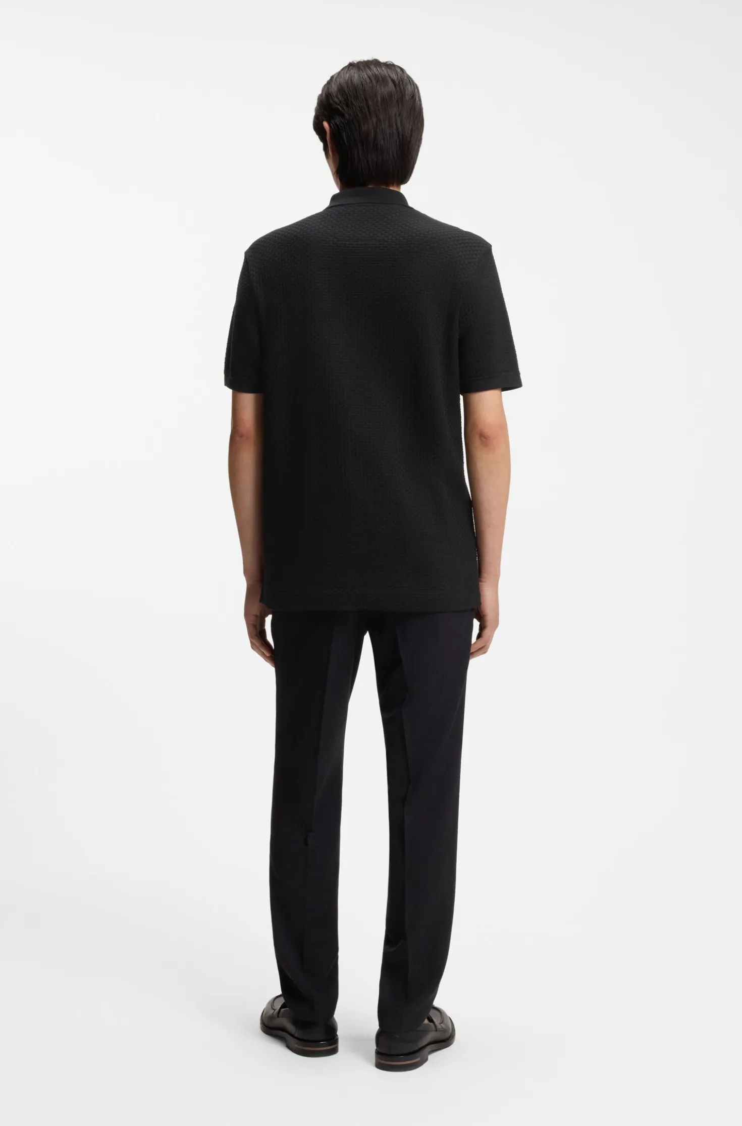 Mercerised-cotton polo shirt with basket weave