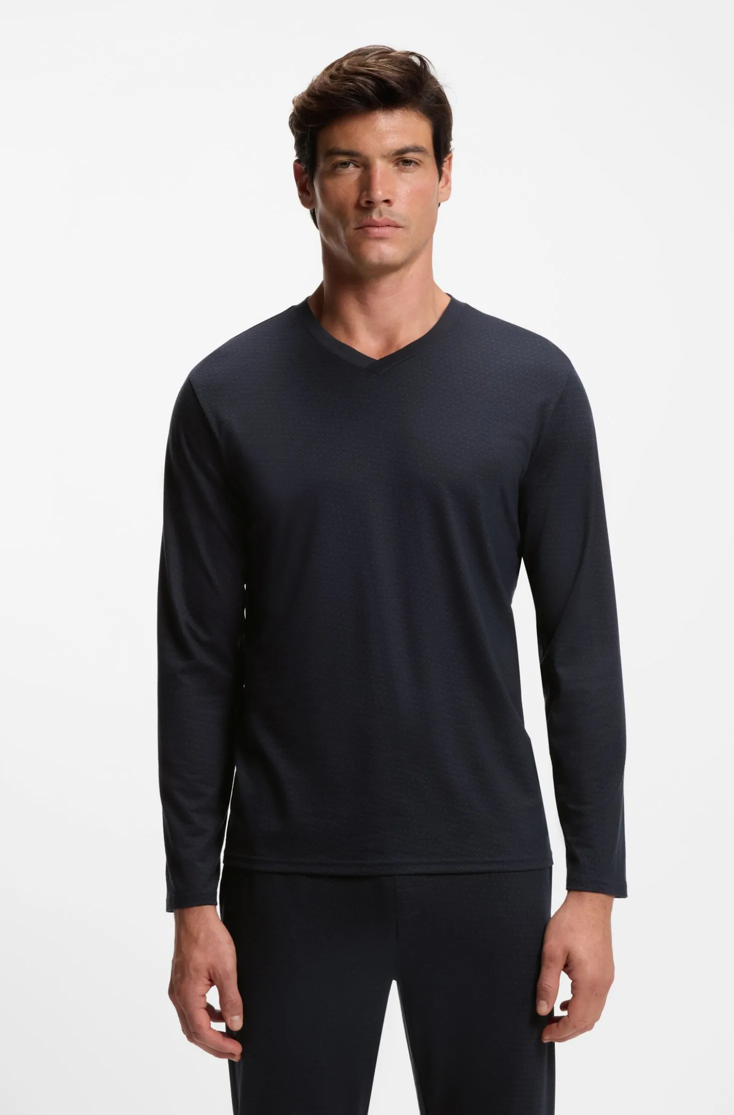 Mercerised stretch-jersey pyjama set with all-over print