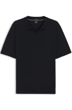 Merino-wool knit polo with Johnny collar