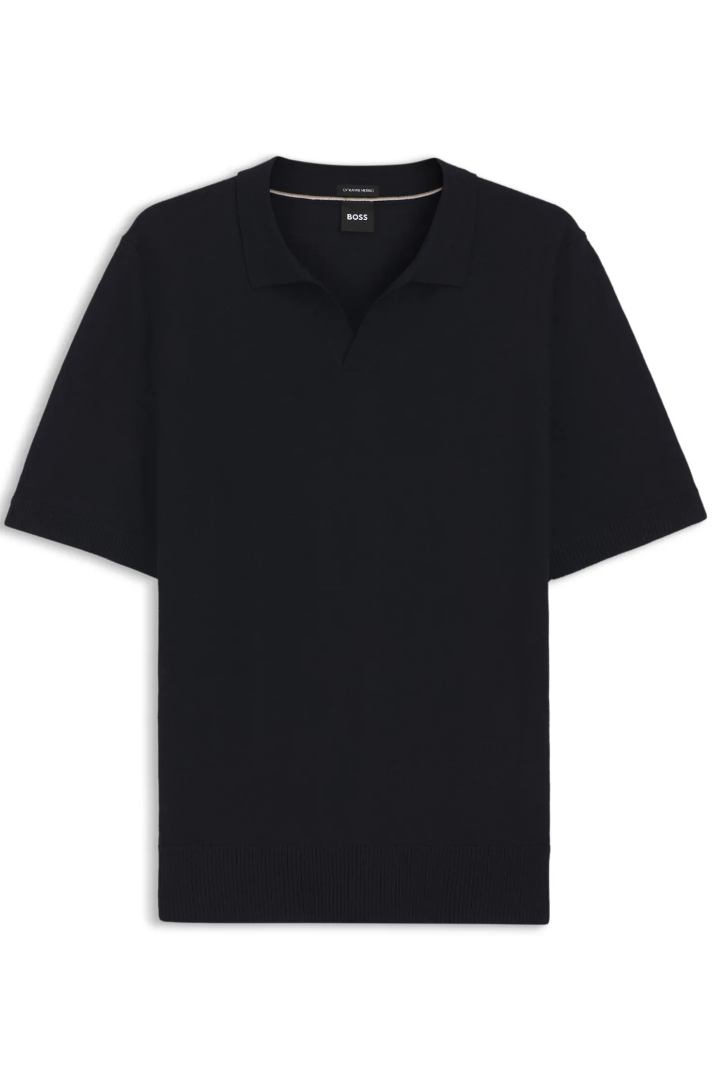 Merino-wool knit polo with Johnny collar