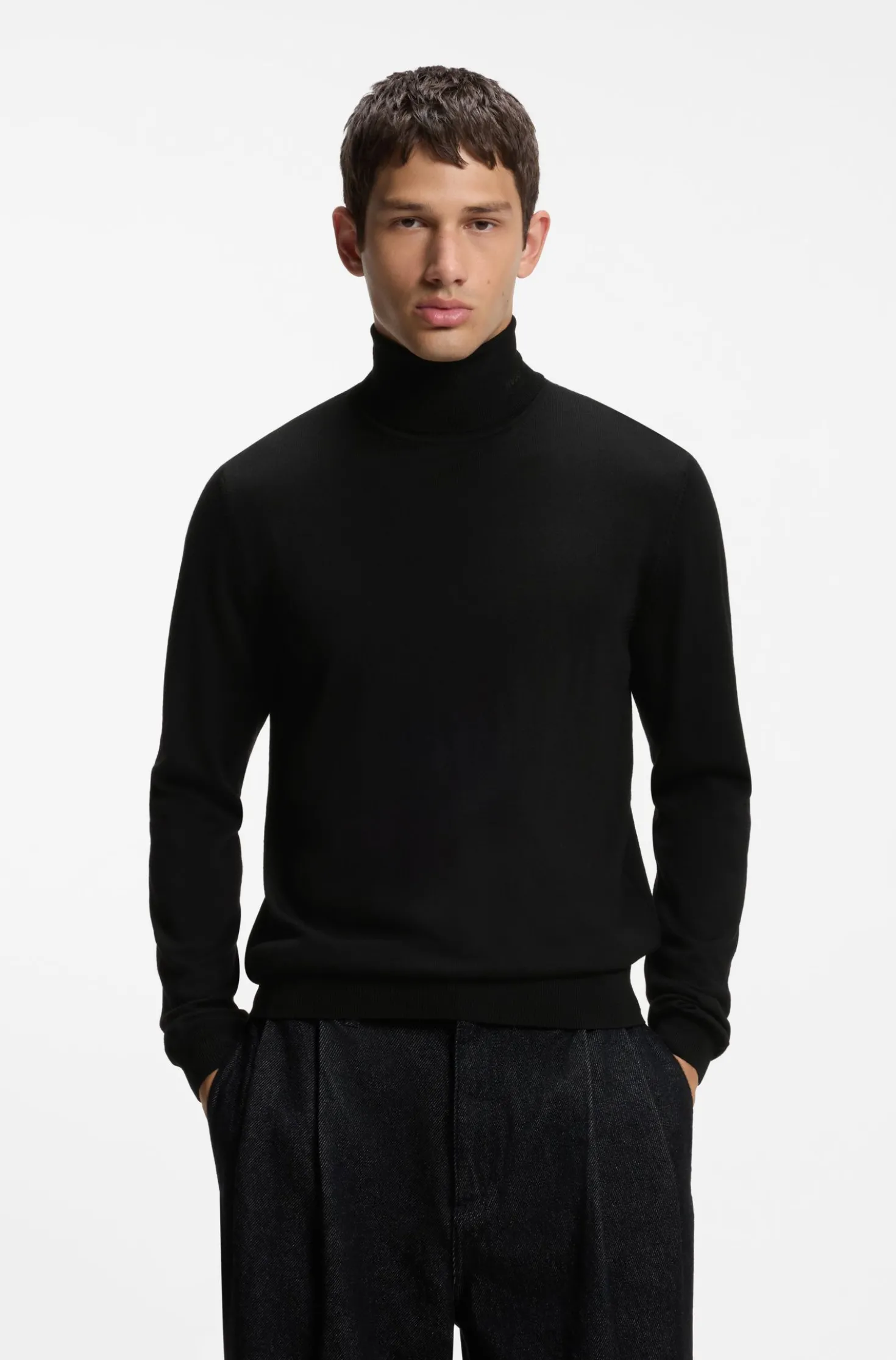 Merino-wool rollneck sweater with embroidered logo