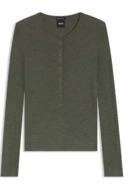 Merino-wool sweater with Henley neckline