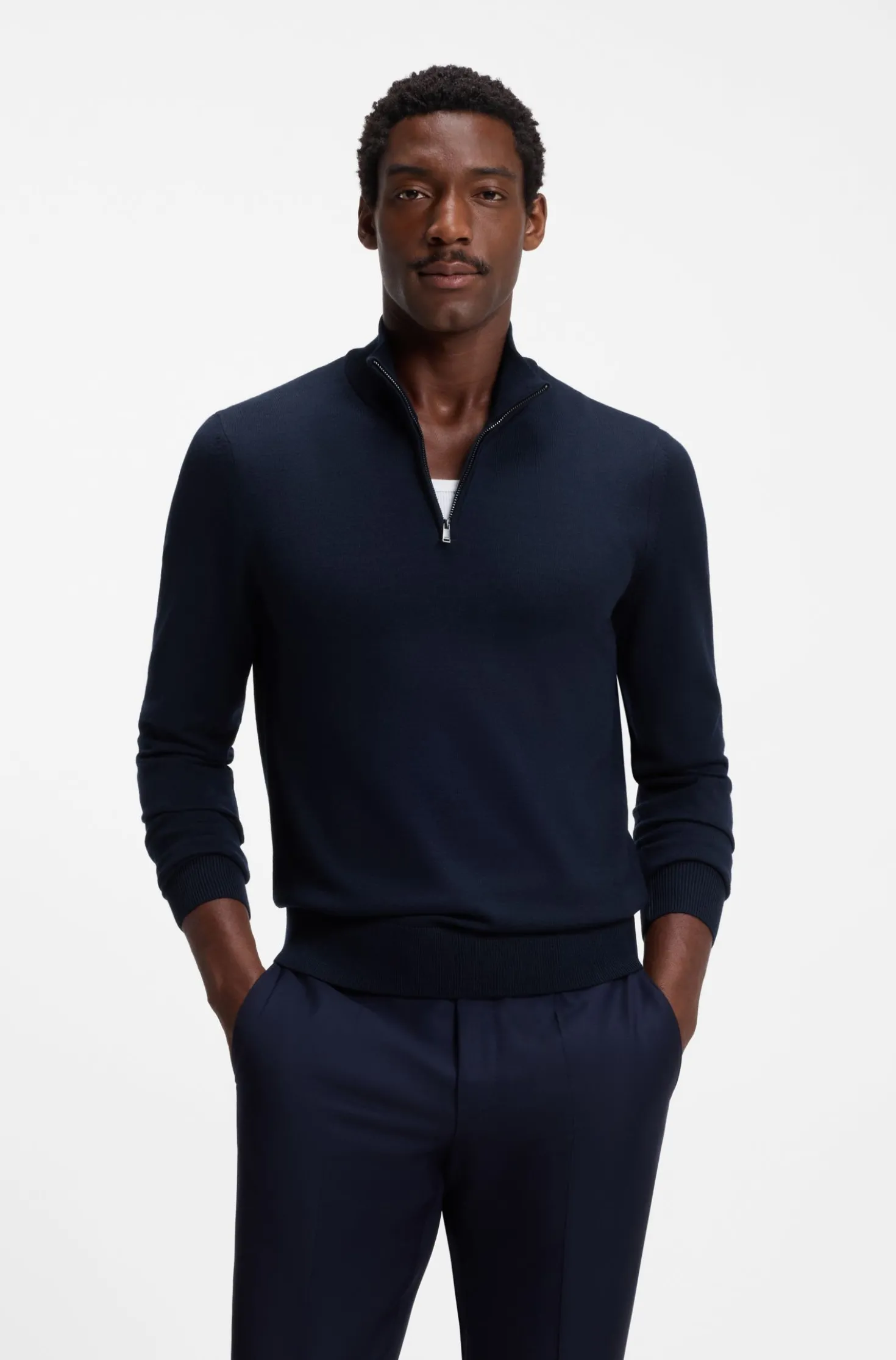 Merino-wool sweater with zip neck