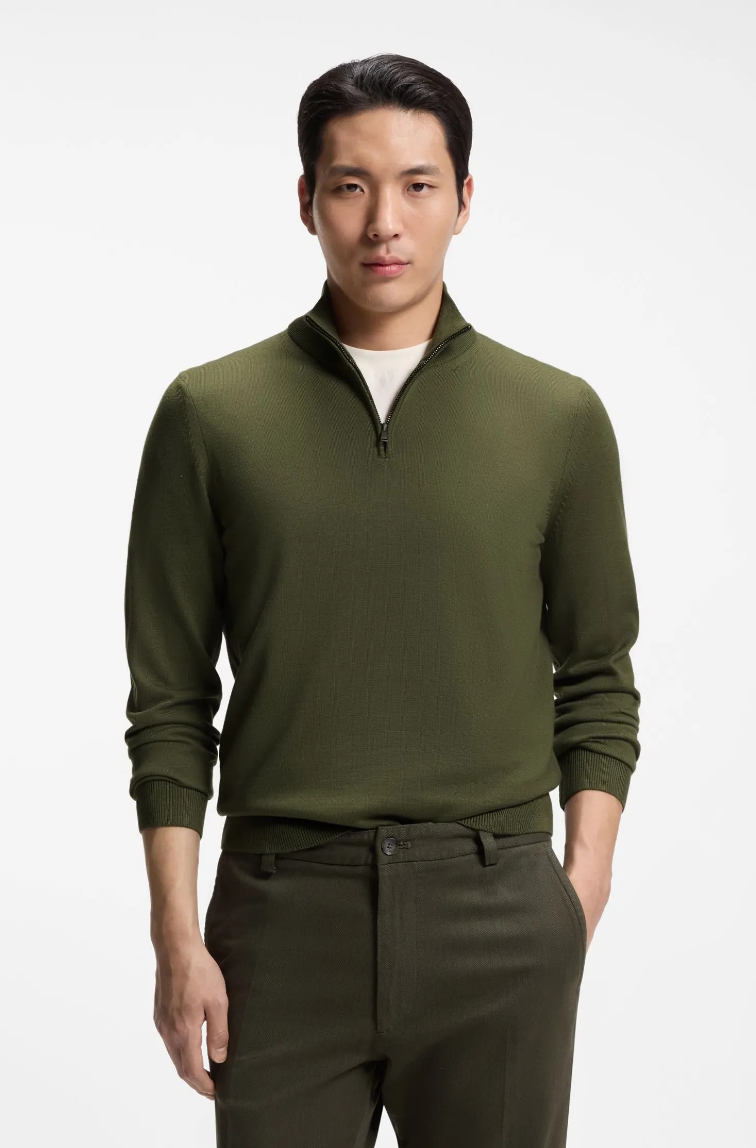 Merino-wool sweater with zip neck