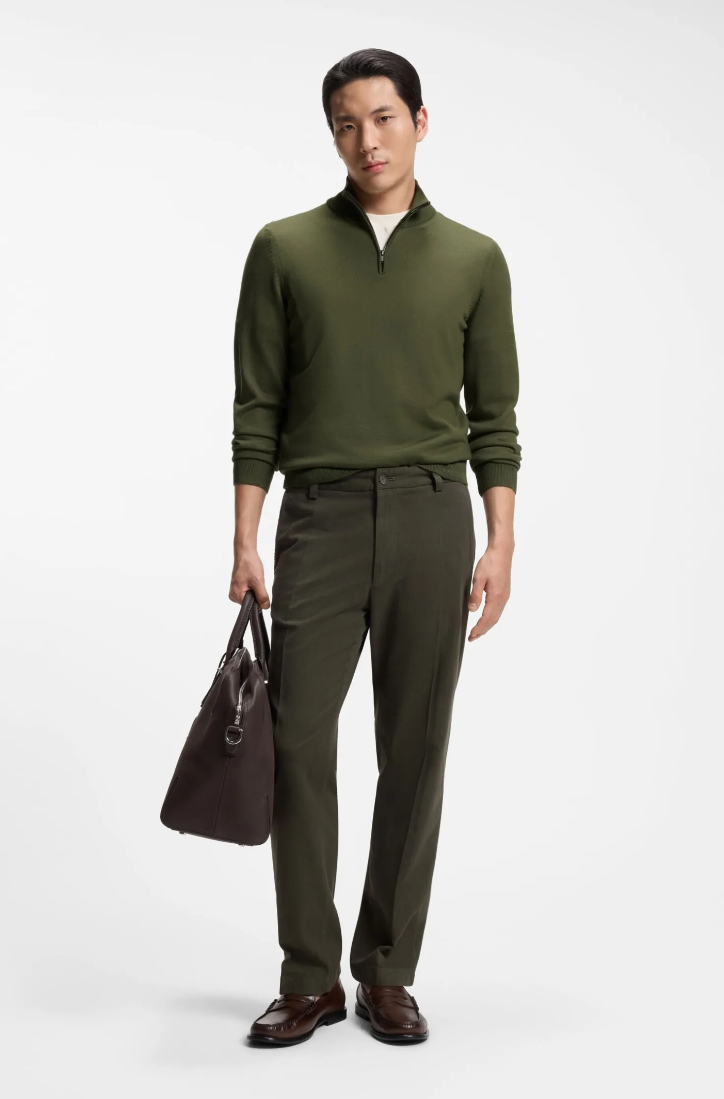 Merino-wool sweater with zip neck