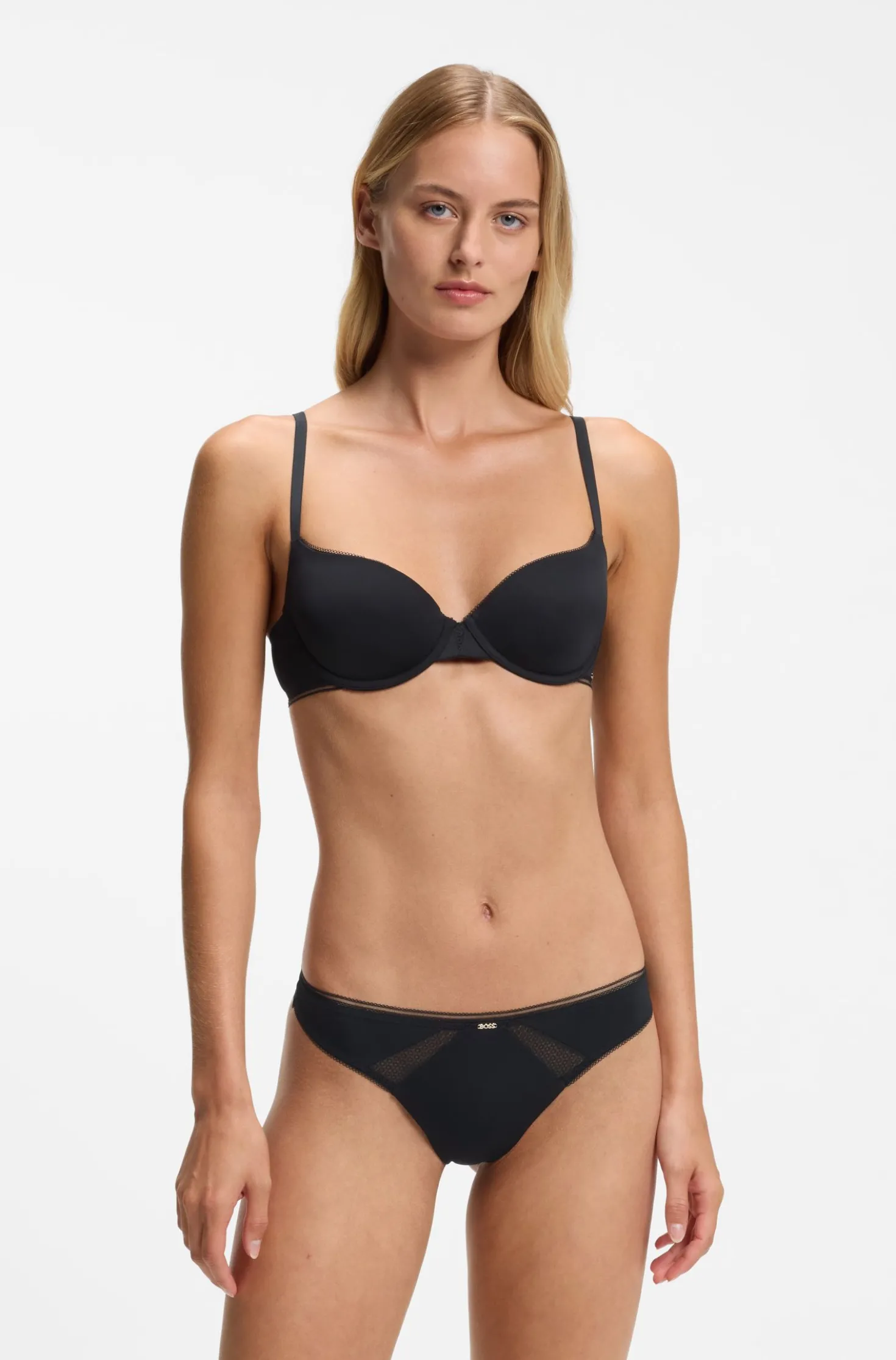 Microfibre thong with lace inserts
