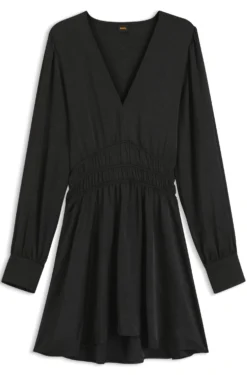 Midi-length dress in crinkle satin