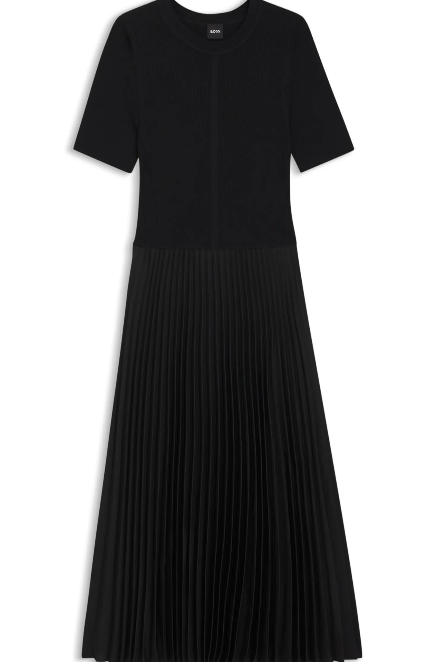 Mixed-material dress with plissé skirt