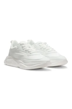 Mixed-material lace-up trainers with counter logo