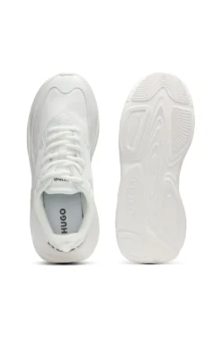 Mixed-material lace-up trainers with counter logo