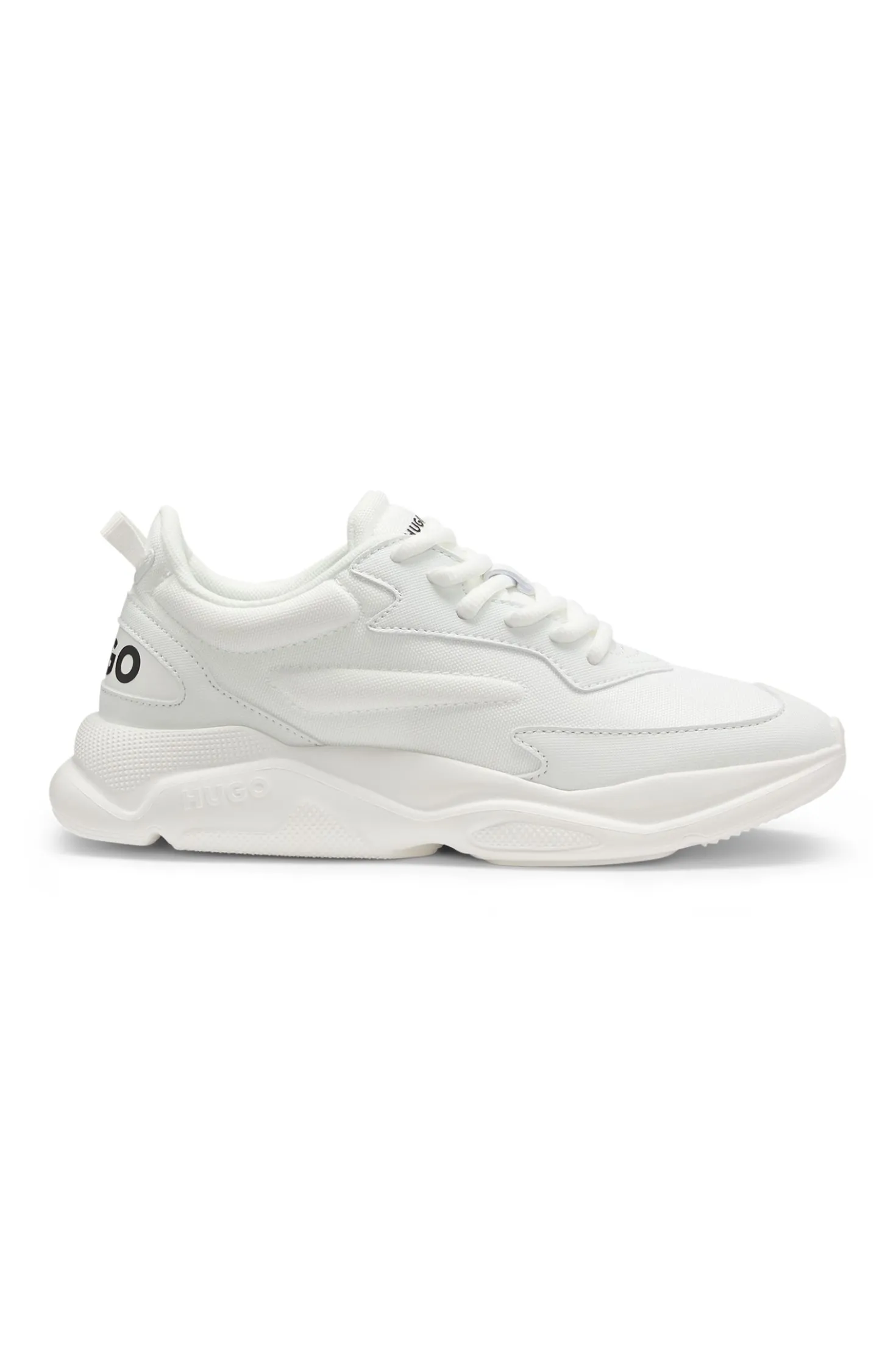 Mixed-material lace-up trainers with counter logo
