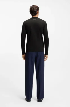Mock-neck slim-fit T-shirt in mercerised cotton