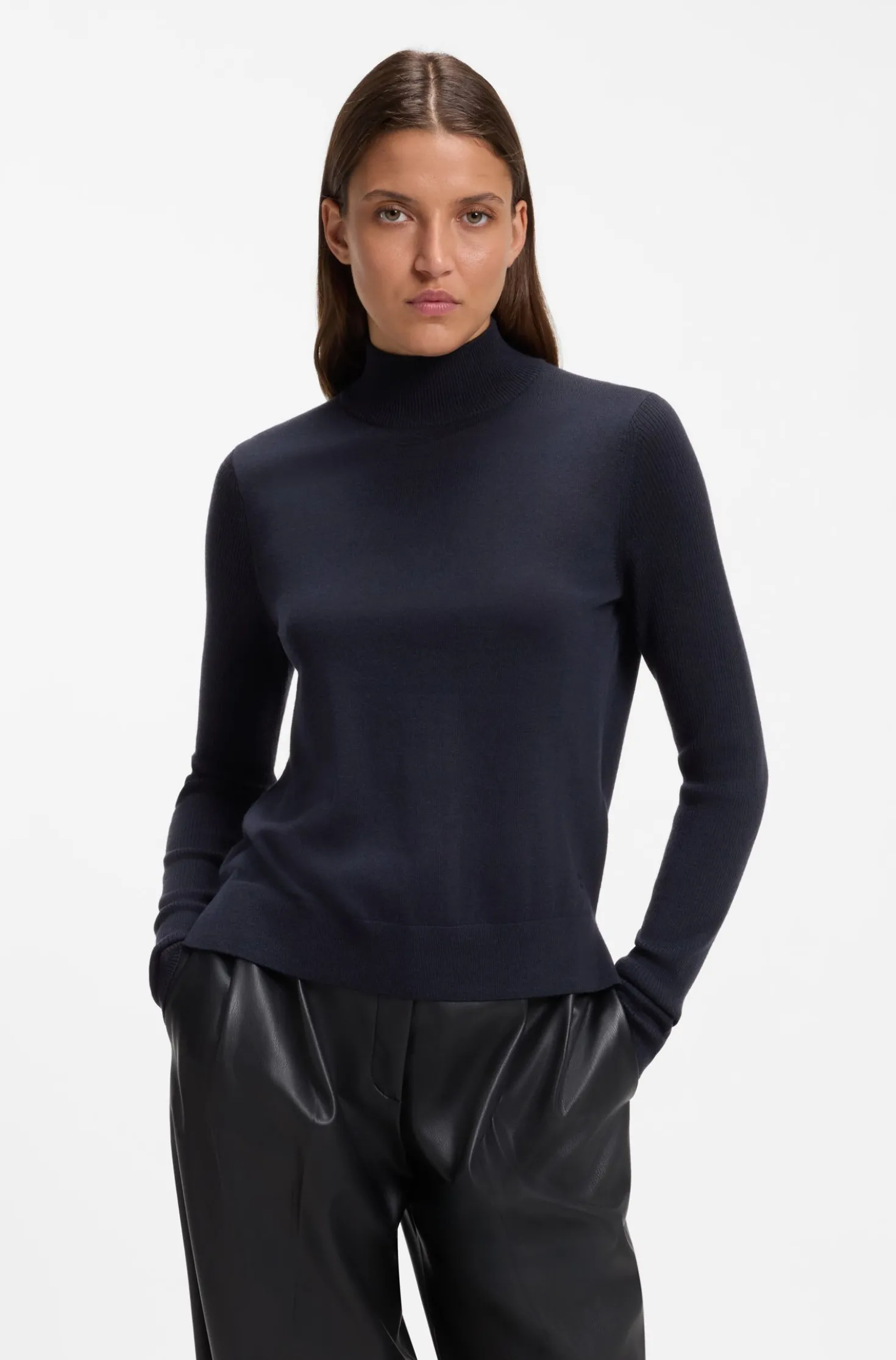 Mock-neck sweater in extra-fine virgin wool