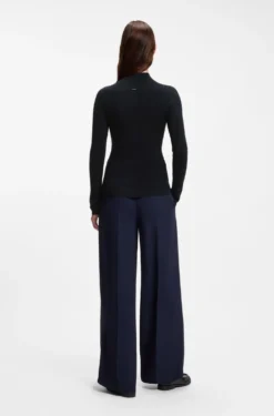 Mock-neck sweater in ribbed merino wool