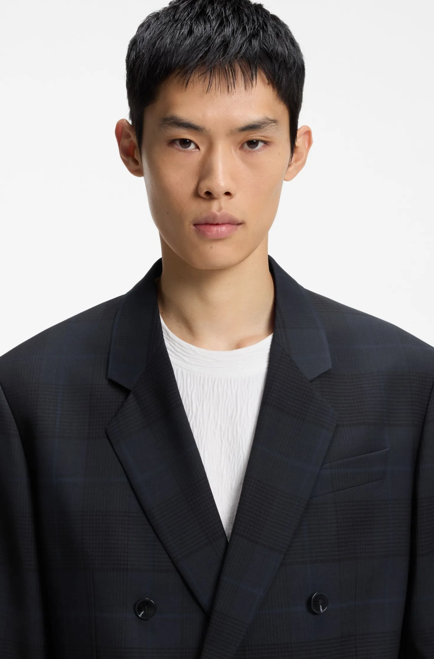Modern-fit blazer in checked virgin wool