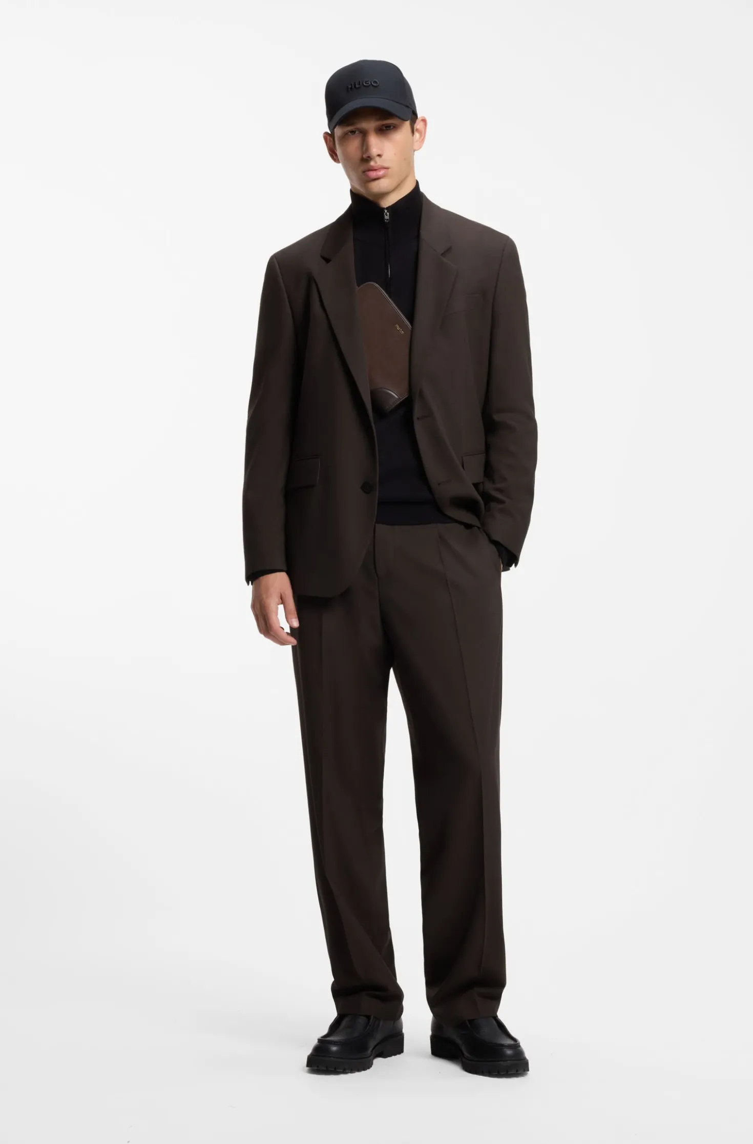 Modern-fit suit jacket in performance-stretch twill