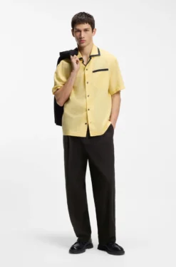 Modern-fit trousers in stretch-cotton seersucker
