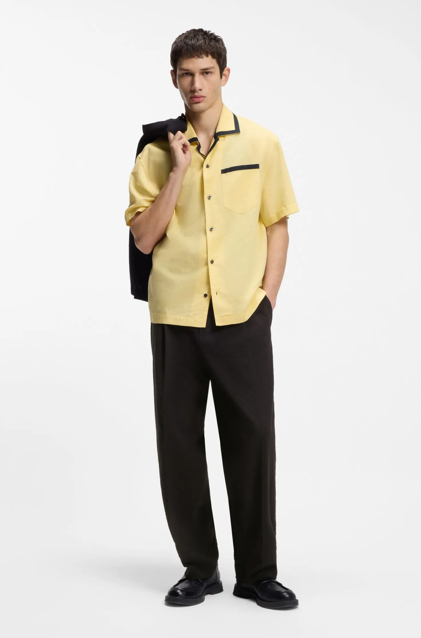 Modern-fit trousers in stretch-cotton seersucker