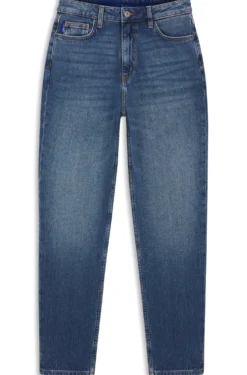 Mom jeans in medium-blue stretch denim
