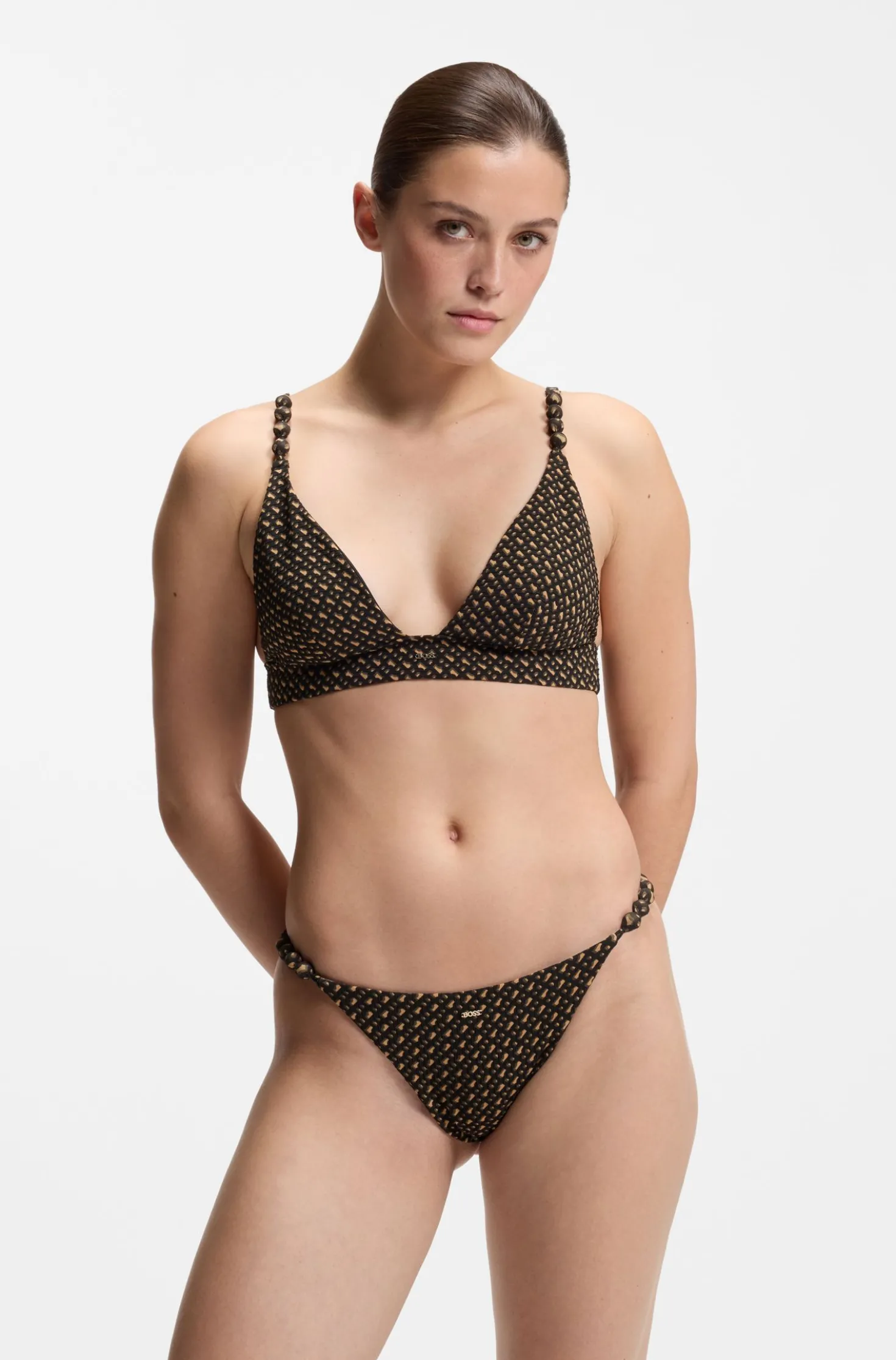 Monogram-patterned bikini top with removable padding